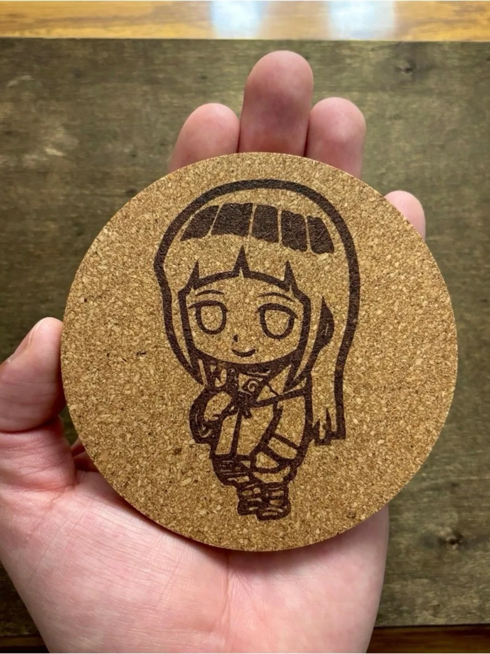 Naruto Hinata Chibi Style Laser Engraved Cork Coaster
